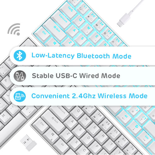 Royal Kludge RK61 Mechanical Gaming Keyboard with Tri-Mode Connection--Low-Latency Bluetooth Mode, Stable USB-C Wired Mode, and Convenient 2.4GHz Wireless Mode