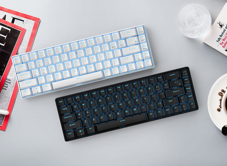 RK68 65% Wireless Mechanical Keyboard in Black and White with dynamic RGB backlighting, ideal for gaming and office use