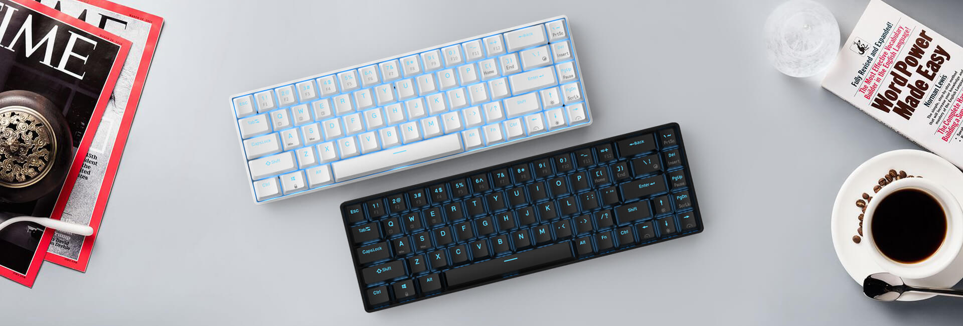 RK68 65% Wireless Mechanical Keyboard in Black and White with dynamic RGB backlighting, ideal for gaming and office use
