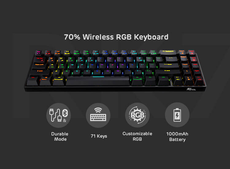 RK71 70% Wireless Mechanical Keyboard Compact minimalistic layout with 71 keys