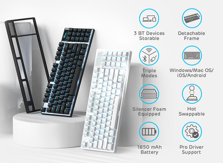 RK ROYAL KLUDGE RK89 85% Triple Mode BT5.0/2.4G/USB-C Hot Swappable Mechanical Keyboard, 89 Keys Compact Mechanical Keyboard with Detachable Frame & Software