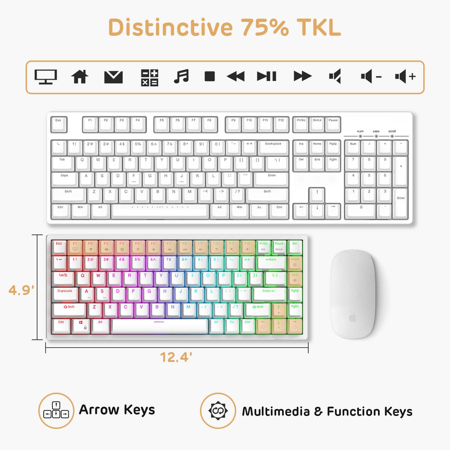 RK ROYAL KLUDGE RK84 Wired RGB 75% 84 Keys Tenkeyless TKL Hot Swappable Mechanical Keyboard white