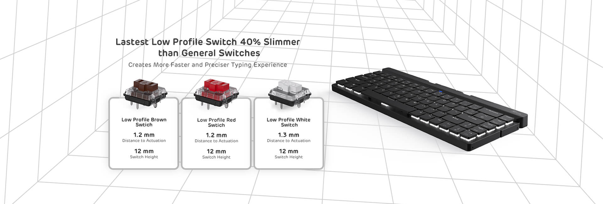  Foldable Low Profile Mechanical Keyboard, Wireless Mechanical Keyboard with low profile switch