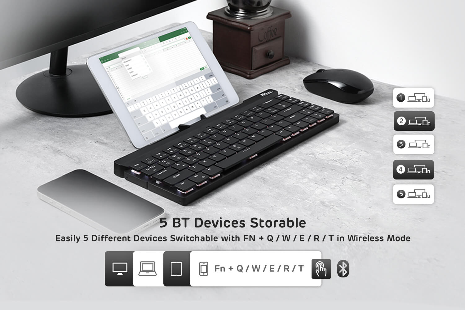  Foldable Low Profile Mechanical Keyboard, Wireless Mechanical Keyboard
