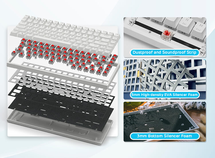 RK ROYAL KLUDGE RK84 Wireless Blue Backlit 75% Hot Swappable Mechanical Keyboard