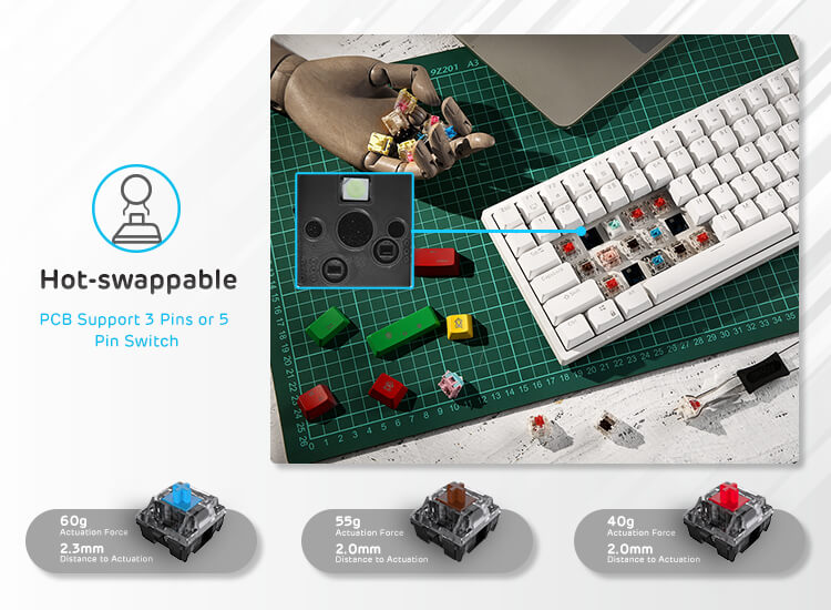 RK ROYAL KLUDGE RK84 Wireless Blue Backlit 75% Hot Swappable Mechanical Keyboard with Blue switch Red switch Brown switch