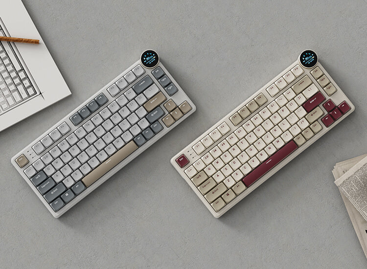 RK Royal Kludge N80 Low Profile Mechanical Keyboard with smart display and knob, ideal for gaming and office use, featuring RGB backlighting
