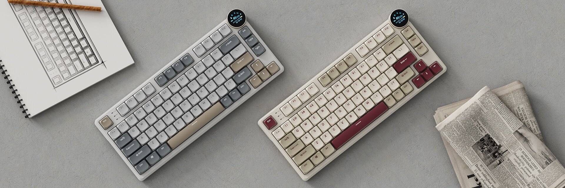RK Royal Kludge N80 Low Profile Mechanical Keyboard with smart display and knob, ideal for gaming and office use, featuring RGB backlighting