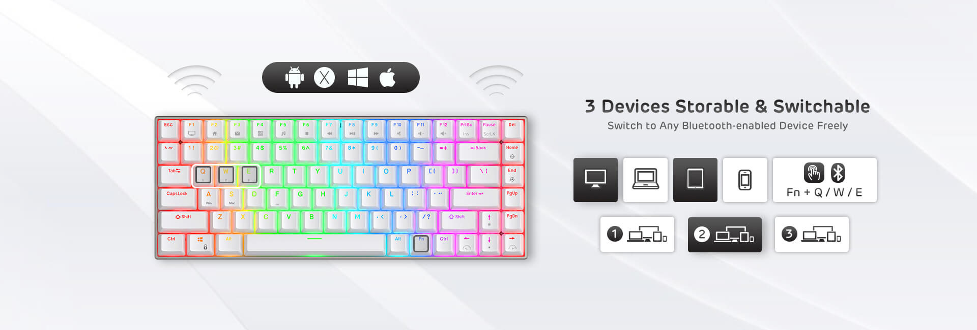 aluminum wireless mechanical keyboard 3 devices storable and switchable