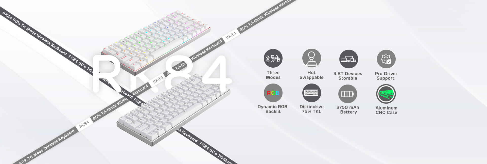 RK ROYAL KLUDGE RK84 Pro RGB 75% Triple Mode BT5.0/2.4G/USB-C Hot Swappable Mechanical Keyboard, 84 Keys Wireless Gaming Keyboard with Aluminum Frame, Clicky Blue Switch