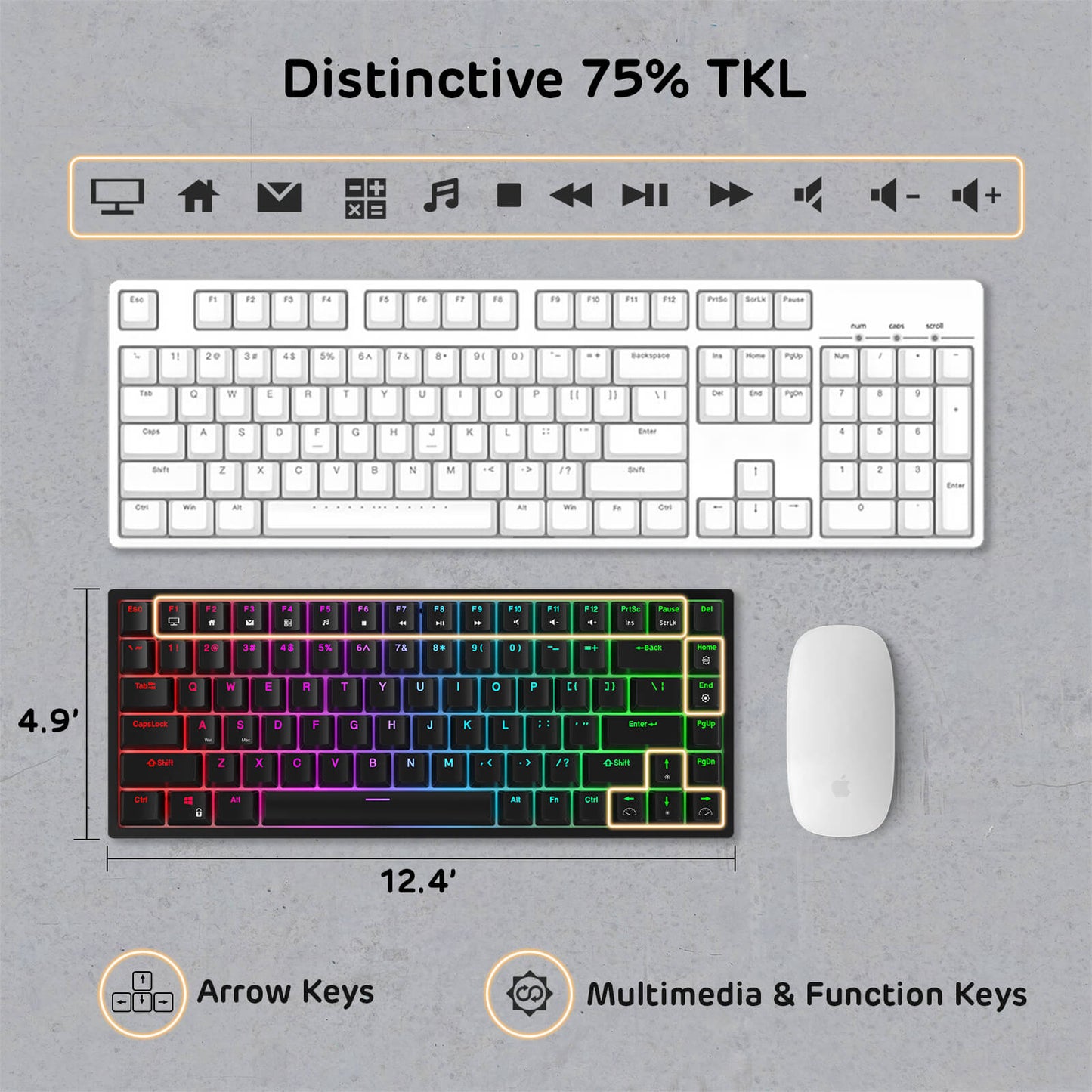 RK ROYAL KLUDGE RK84 Wired RGB 75% 84 Keys Tenkeyless TKL Hot Swappable Mechanical Keyboard black