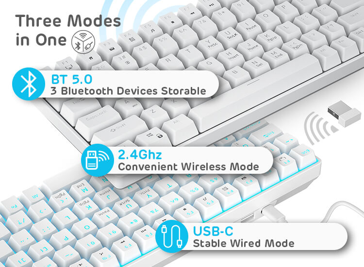 ROYAL KLUDGE RK96 Wireless 96 Keys 96% Mechanical tri-mode Gaming Keyboard with Bluetooth, 2.4G, and USB-C Connectivity
