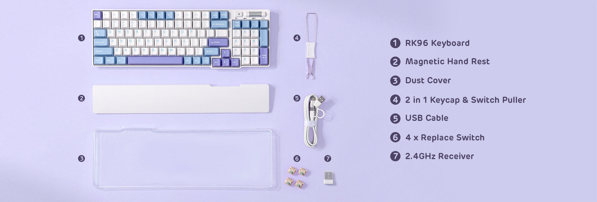 RK ROYAL KLUDGE RK96 RGB Limited Ed, 90% 96 Keys Wireless 3-Mode BT5.0/2.4G/USB-C Hot Swappable Mechanical Keyboard w/Wrist Rest, Volume Control, Software, Massive Battery, RK Viridian Switch