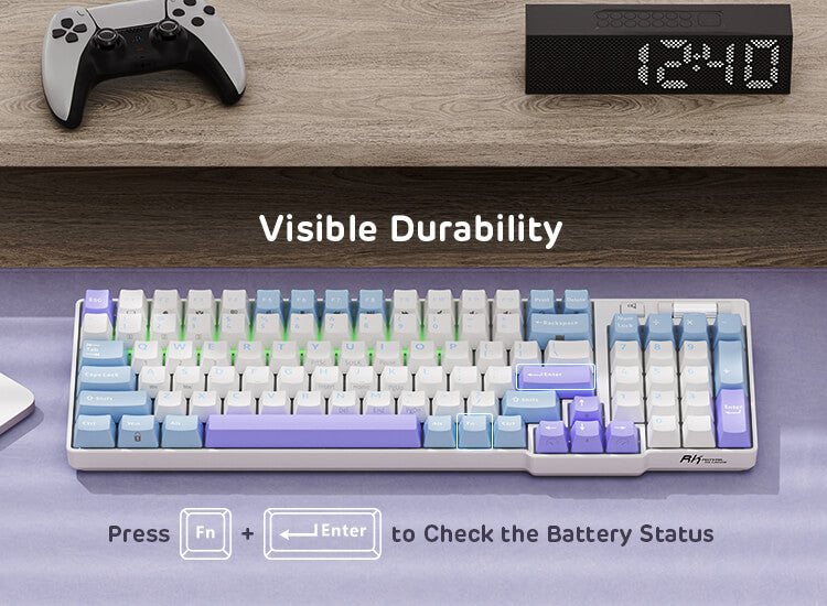 RK ROYAL KLUDGE RK96 RGB Limited Ed, 90% 96 Keys Wireless 3-Mode BT5.0/2.4G/USB-C Hot Swappable Mechanical Keyboard w/Wrist Rest, Volume Control, Software, Massive Battery, RK Viridian Switch