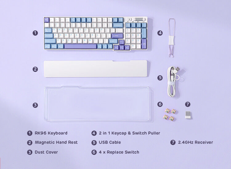 RK ROYAL KLUDGE RK96 RGB Limited Ed, 90% 96 Keys Wireless 3-Mode BT5.0/2.4G/USB-C Hot Swappable Mechanical Keyboard w/Wrist Rest, Volume Control, Software, Massive Battery, RK Viridian Switch