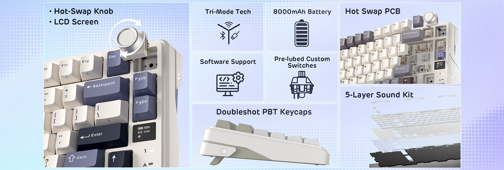 RK ROYAL KLUDGE L98 Wireless Mechanical Keyboard w/ Left-handed Southpaw Design Numpad & Hot Swappable Knob, Tri-Mode 95% Keyboard BT/2.4G/USB-C, Pro Software, Gasket Mount, Massive 8000mAh Battery