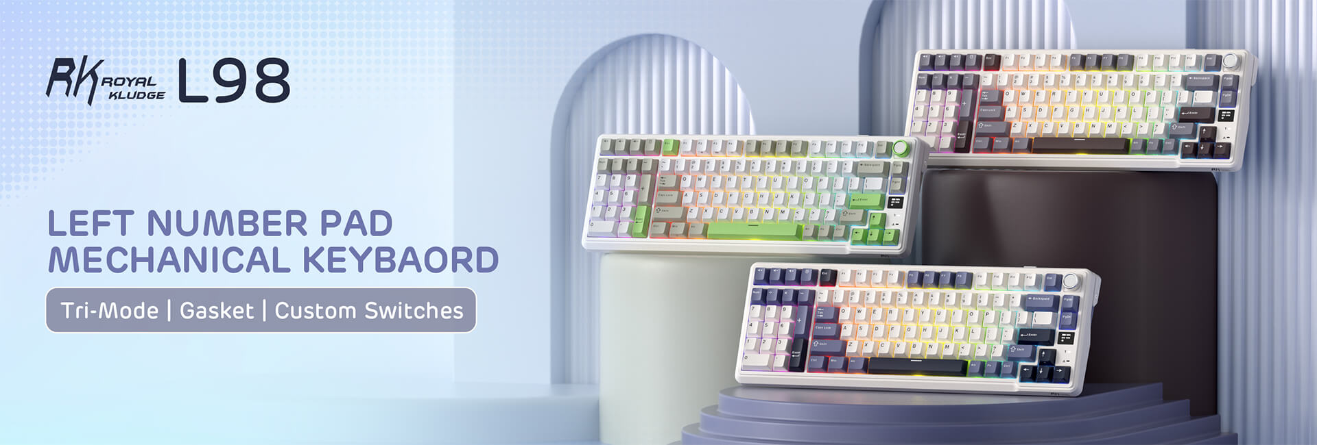 RK ROYAL KLUDGE L98 Wireless Mechanical Keyboard w/ Left-handed Southpaw Design Numpad & Hot Swappable Knob, Tri-Mode 95% Keyboard BT/2.4G/USB-C, Pro Software, Gasket Mount, Massive 8000mAh Battery