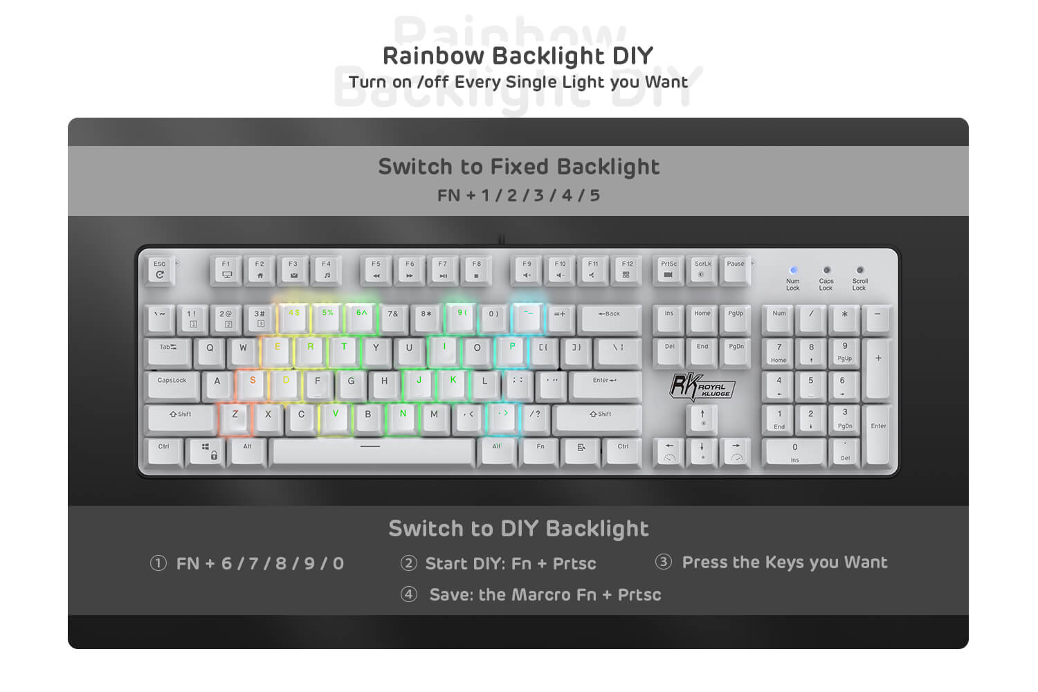 RK ROYAL KLUDGE RK920 Full Size Mechanical Keyboard, Rainbow Backlit DIY Gaming Keyboard