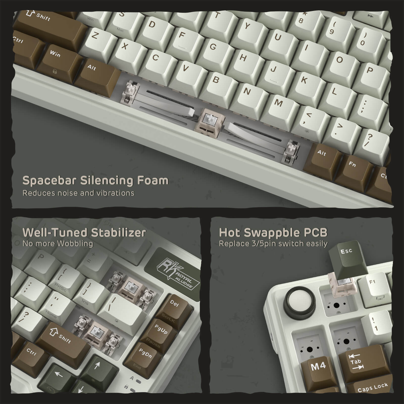 RK L75 75% 85 Keys Wireless Mechanical Keyboard with RGB, Gasket Structure, Custom Cream & Beige Switches, Tri-Mode Connectivity, and Mac Compatibility