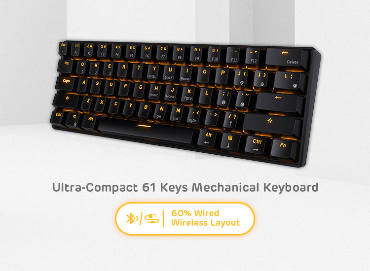 RK61 60% ultra compact 61 keys Dual Mode Wireless Mechanical Gaming Keyboard, Black - Red Switch