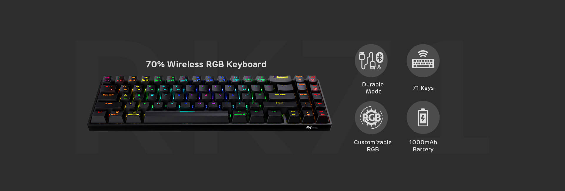 RK71 70% Wireless Mechanical Keyboard Compact minimalistic layout with 71 keys