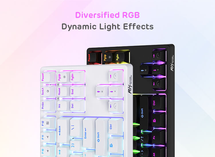 White RK87 80% TKL Wireless Mechanical Keyboard showcasing diversified RGB dynamic light effects