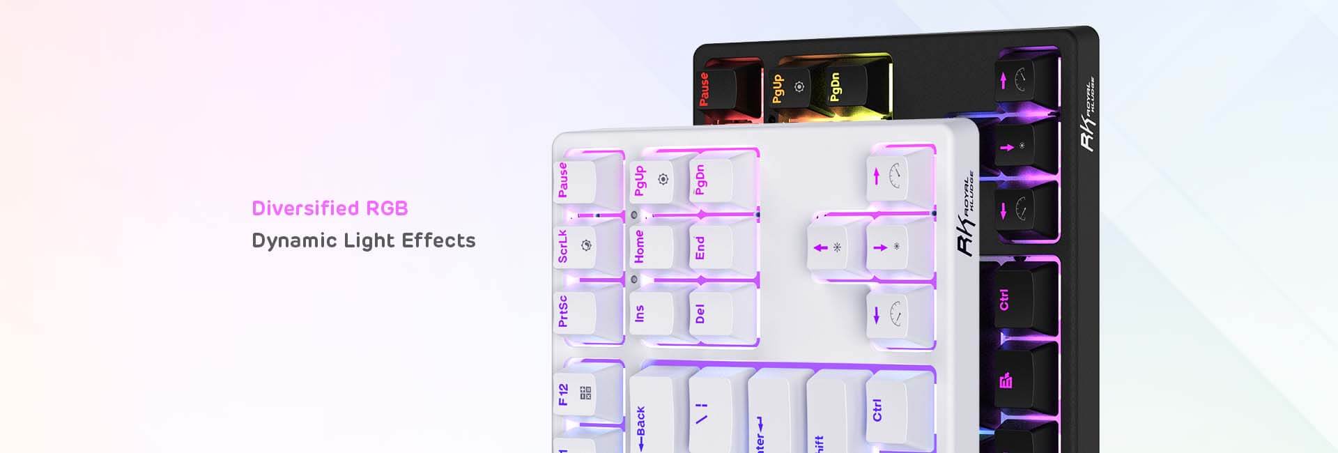 White RK87 80% TKL Wireless Mechanical Keyboard showcasing diversified RGB dynamic light effects