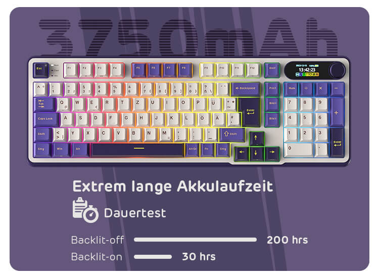 RK ROYAL KLUDGE S98 Mechanische Tastatur mit Smart Display & Knopf, Top Mount 96% Kabellose Mechanische Tastatur BT/2.4G/USB-C, Hot-Swap-fähige, Software-Unterstützung, Massiver Akku, 98 Tasten