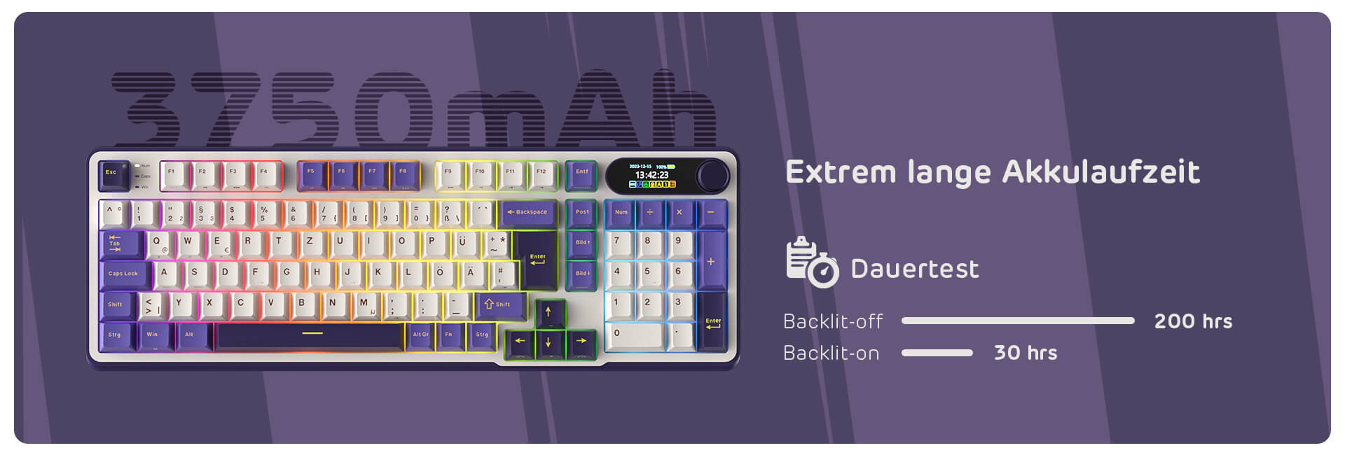 RK ROYAL KLUDGE S98 Mechanische Tastatur mit Smart Display & Knopf, Top Mount 96% Kabellose Mechanische Tastatur BT/2.4G/USB-C, Hot-Swap-fähige, Software-Unterstützung, Massiver Akku, 98 Tasten