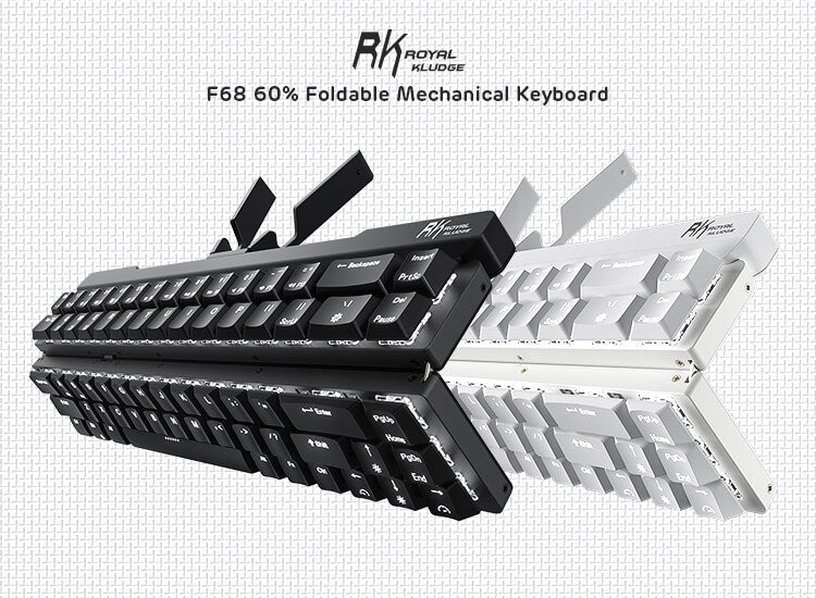 RK ROYAL KLUDGE F68 60% Foldable Low Profile Mechanical Keyboard, Wireless Mechanical Keyboard with Aluminum Body, Built-in Stand Holder, White Backlit, 68 Keys