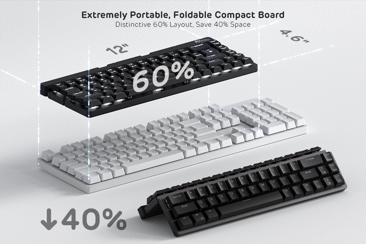 RK ROYAL KLUDGE F68 60% Foldable Low Profile Mechanical Keyboard, Wireless Mechanical Keyboard with Aluminum Body, Built-in Stand Holder