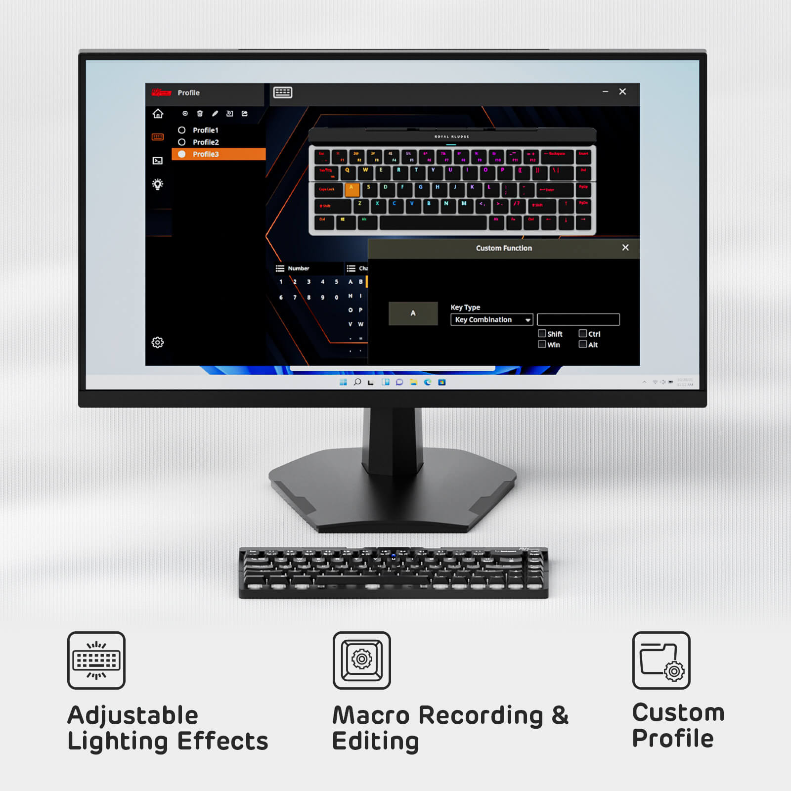 RK ROYAL KLUDGE F68 60% Foldable Low Profile Mechanical Keyboard with pro software
