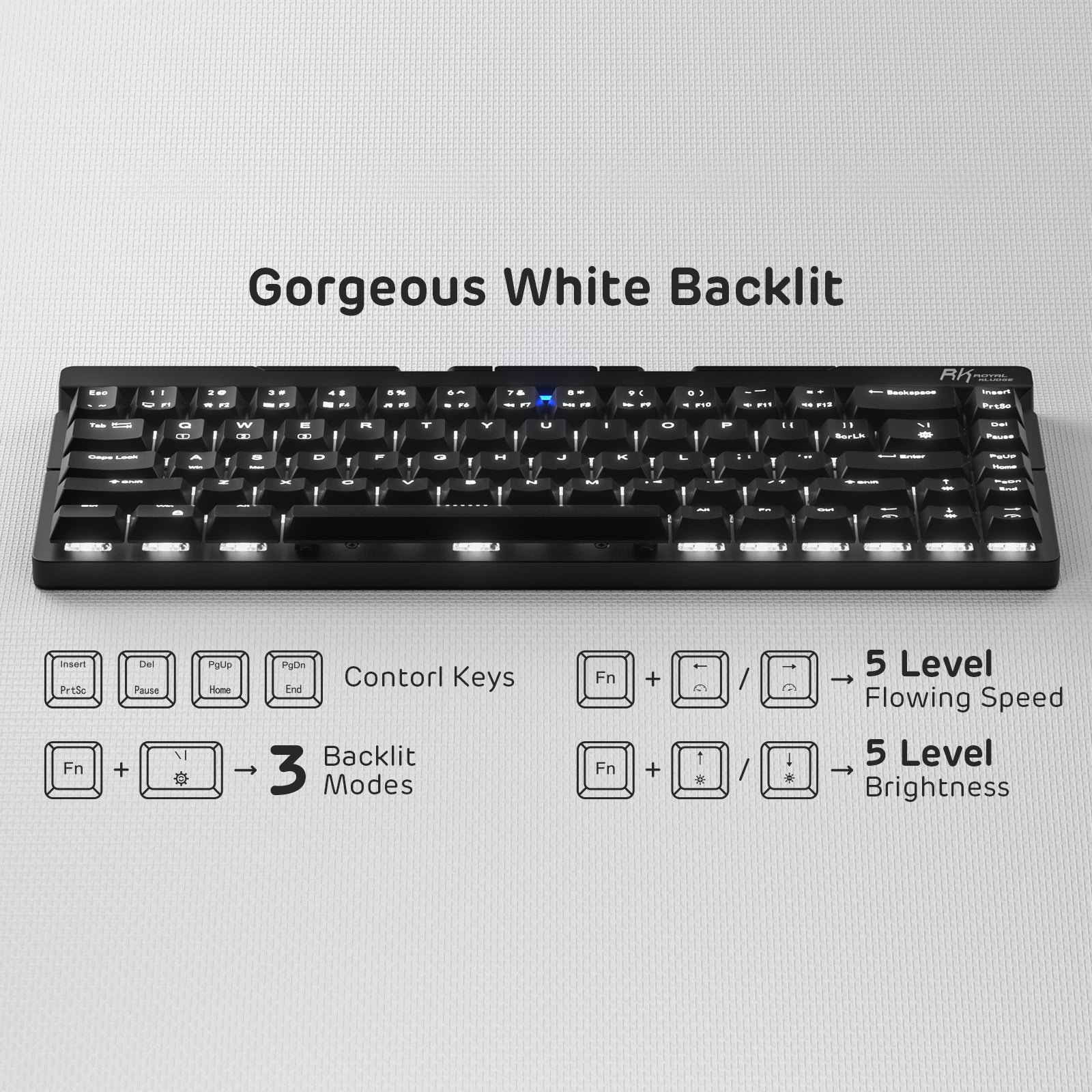 RK ROYAL KLUDGE F68 60% Foldable Low Profile Mechanical Keyboard, Wireless Mechanical Keyboard with diverse RGB Backlit