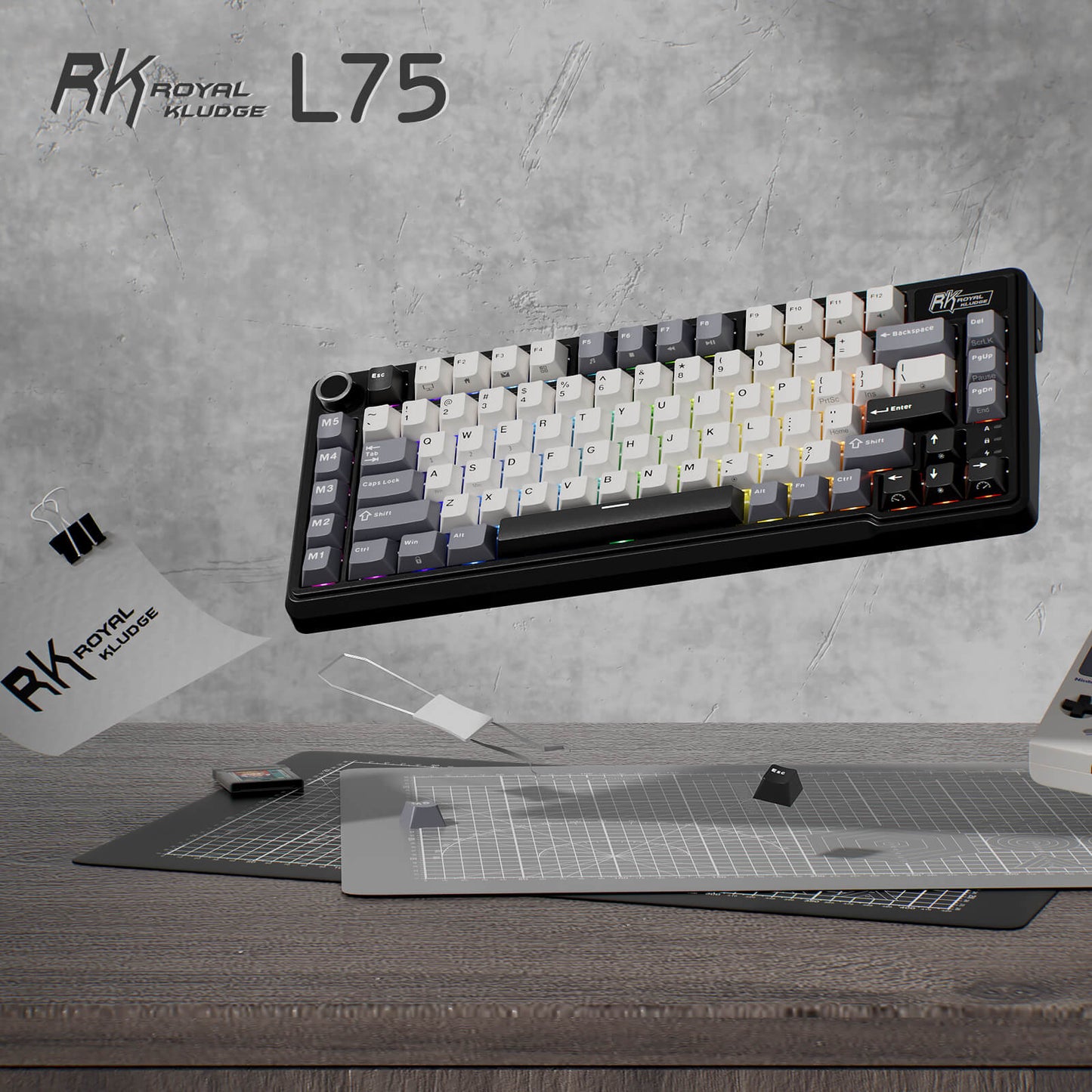 RK ROYAL KLUDGE L75 Gasket Mount Mechanical Keyboard w/Knob /Macro Keys & Touchable Nameplate, Tri-Mode 75% TKL Wireless Keyboard BT/2.4G/USB-C, Hot Swappable, Pro Software, Massive 8000mAh Battery