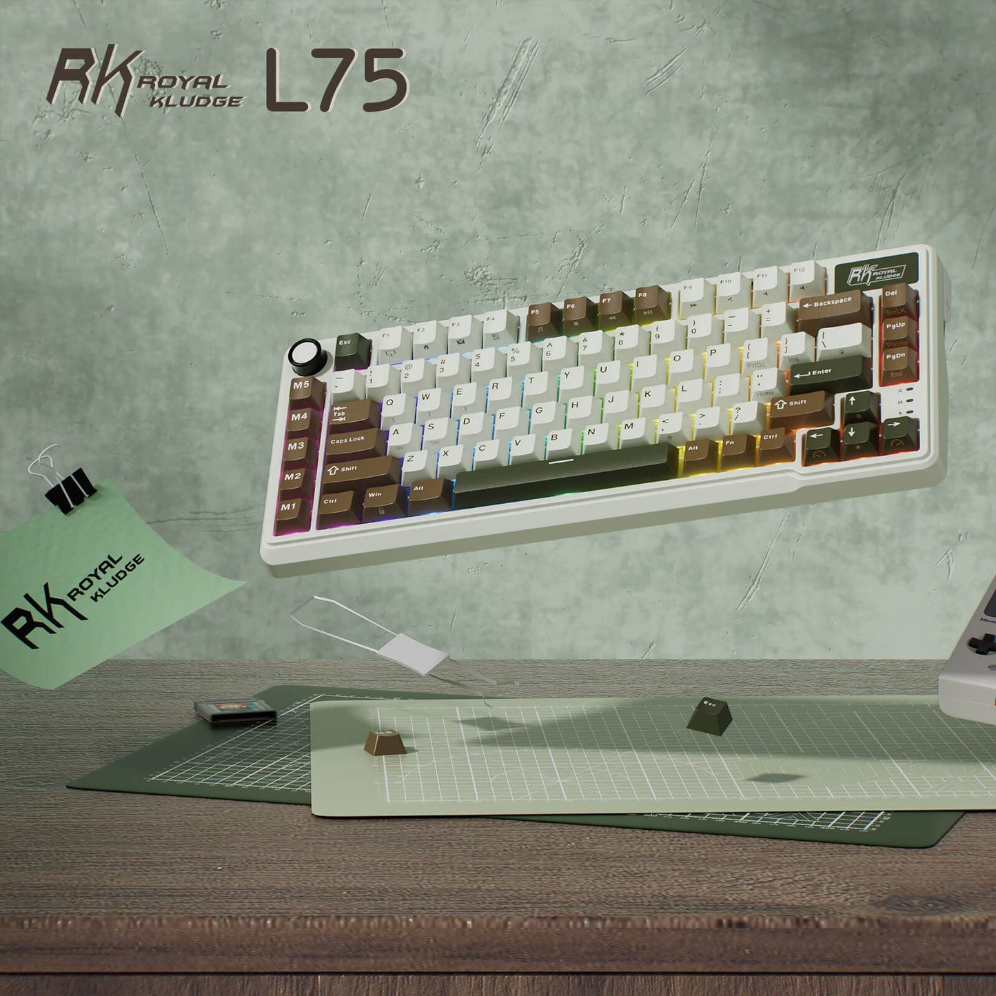 RK ROYAL KLUDGE L75 Gasket Mount Mechanical Keyboard w/Knob /Macro Keys & Touchable Nameplate, Tri-Mode 75% TKL Wireless Keyboard BT/2.4G/USB-C, Hot Swappable, Pro Software, Massive 8000mAh Battery
