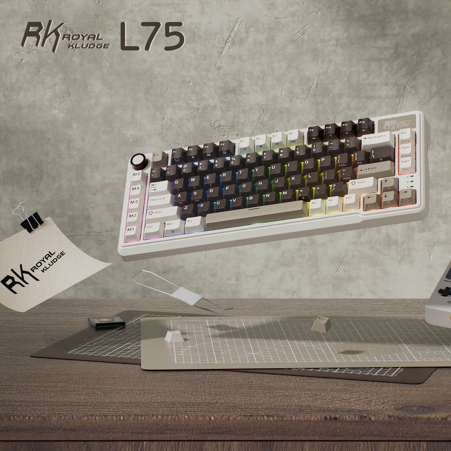 RK ROYAL KLUDGE L75 Gasket Mount Mechanical Keyboard w/Knob /Macro Keys & Touchable Nameplate, Tri-Mode 75% TKL Wireless Keyboard BT/2.4G/USB-C, Hot Swappable, Pro Software, Massive 8000mAh Battery