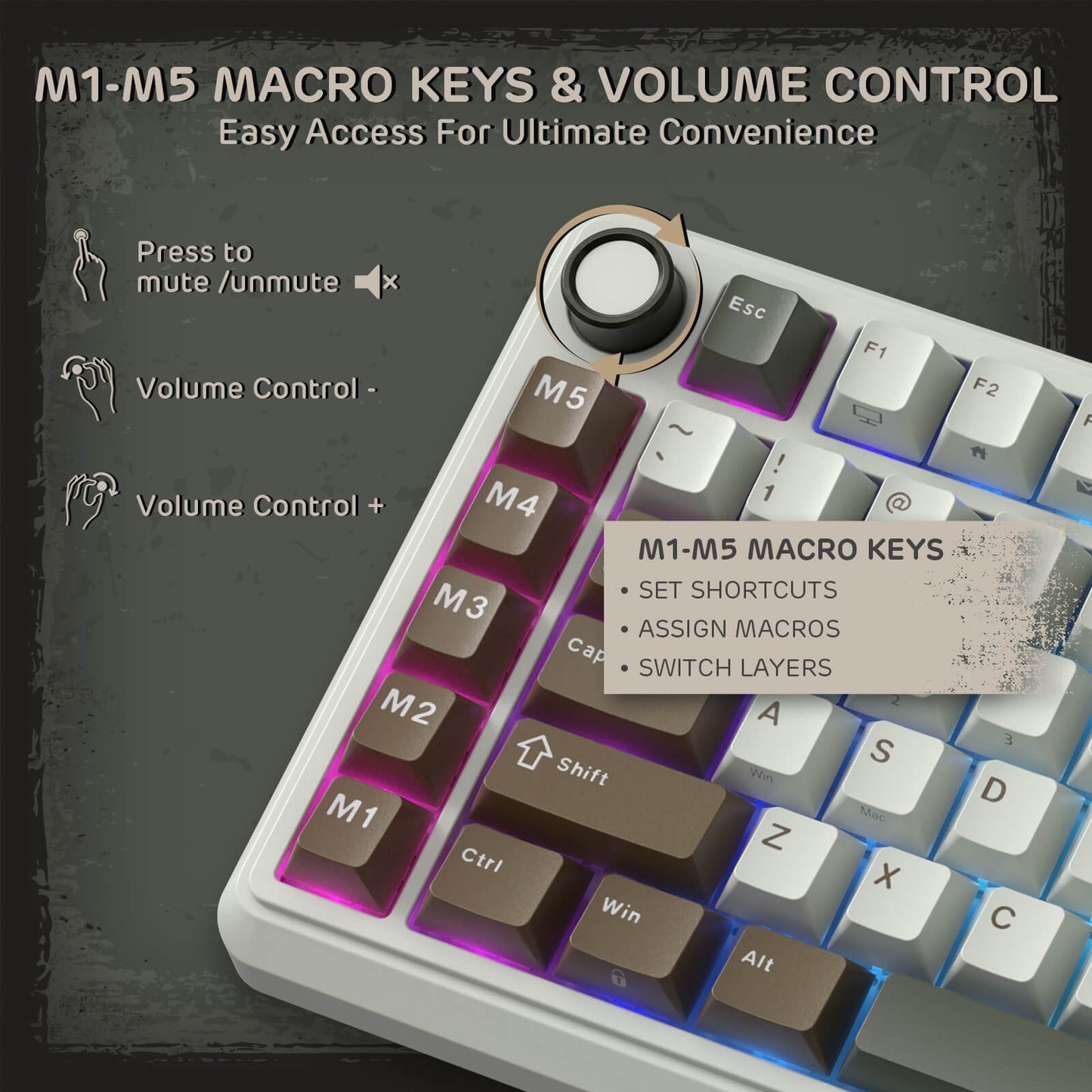 RK ROYAL KLUDGE L75 Gasket Mount Mechanical Keyboard w/Knob /Macro Keys & Touchable Nameplate, Tri-Mode 75% TKL Wireless Keyboard BT/2.4G/USB-C, Hot Swappable, Pro Software, Massive 8000mAh Battery