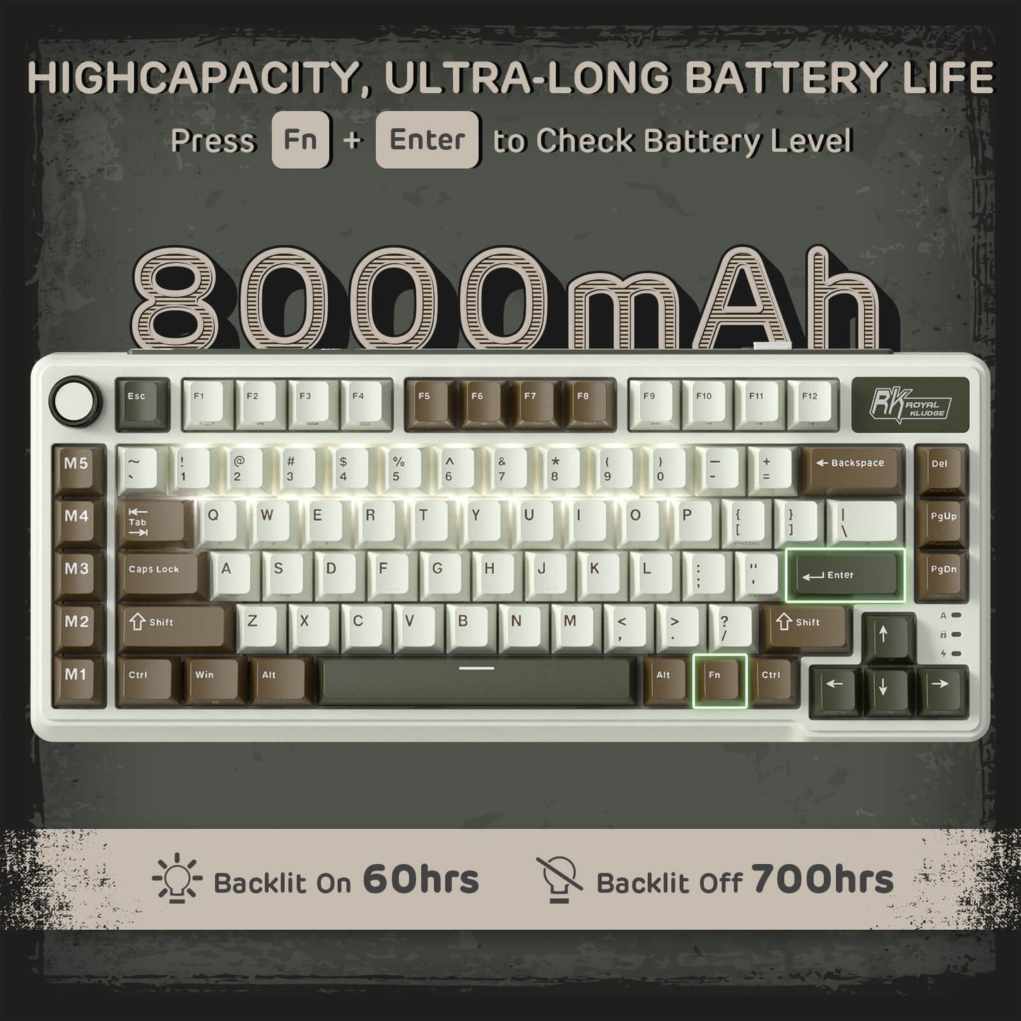 RK ROYAL KLUDGE L75 Gasket Mount Mechanical Keyboard w/Knob /Macro Keys & Touchable Nameplate, Tri-Mode 75% TKL Wireless Keyboard BT/2.4G/USB-C, Hot Swappable, Pro Software, Massive 8000mAh Battery