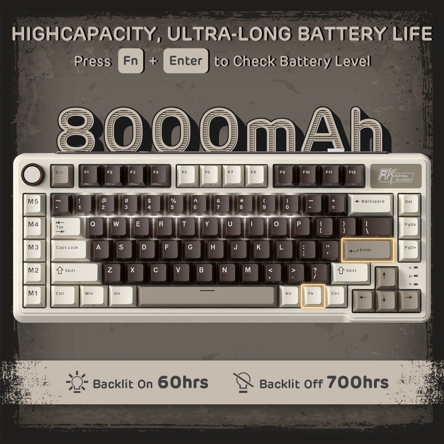 RK ROYAL KLUDGE L75 Gasket Mount Mechanical Keyboard w/Knob /Macro Keys & Touchable Nameplate, Tri-Mode 75% TKL Wireless Keyboard BT/2.4G/USB-C, Hot Swappable, Pro Software, Massive 8000mAh Battery