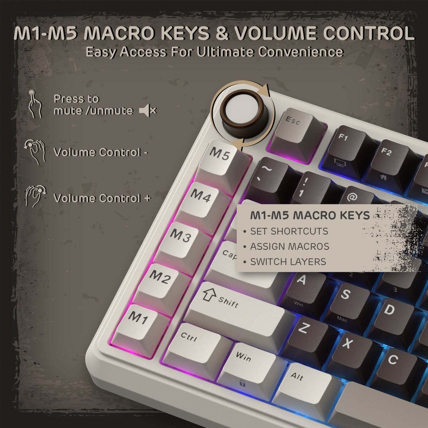RK ROYAL KLUDGE L75 Gasket Mount Mechanical Keyboard w/Knob /Macro Keys & Touchable Nameplate, Tri-Mode 75% TKL Wireless Keyboard BT/2.4G/USB-C, Hot Swappable, Pro Software, Massive 8000mAh Battery
