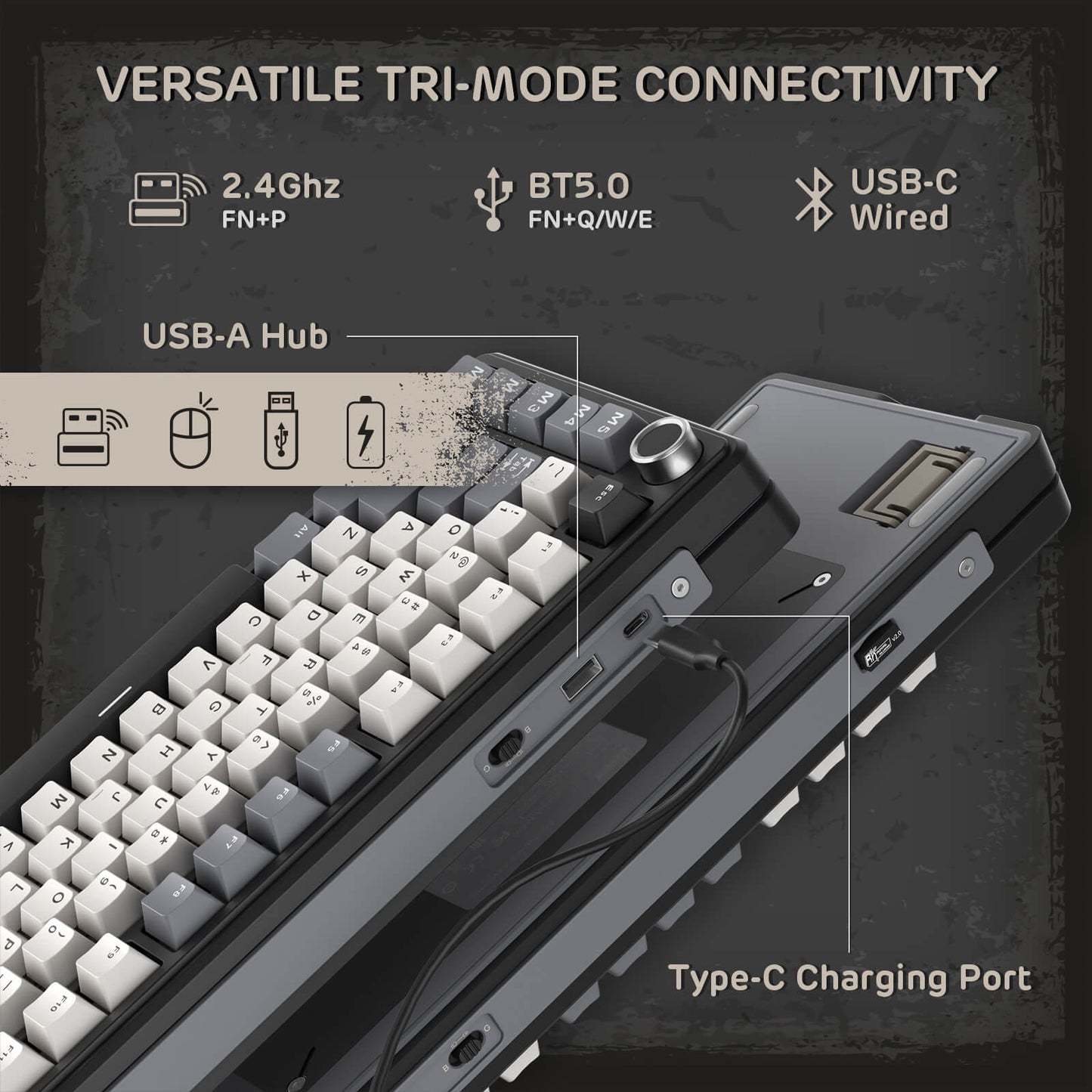 RK ROYAL KLUDGE L75 Gasket Mount Mechanical Keyboard w/Knob /Macro Keys & Touchable Nameplate, Tri-Mode 75% TKL Wireless Keyboard BT/2.4G/USB-C, Hot Swappable, Pro Software, Massive 8000mAh Battery
