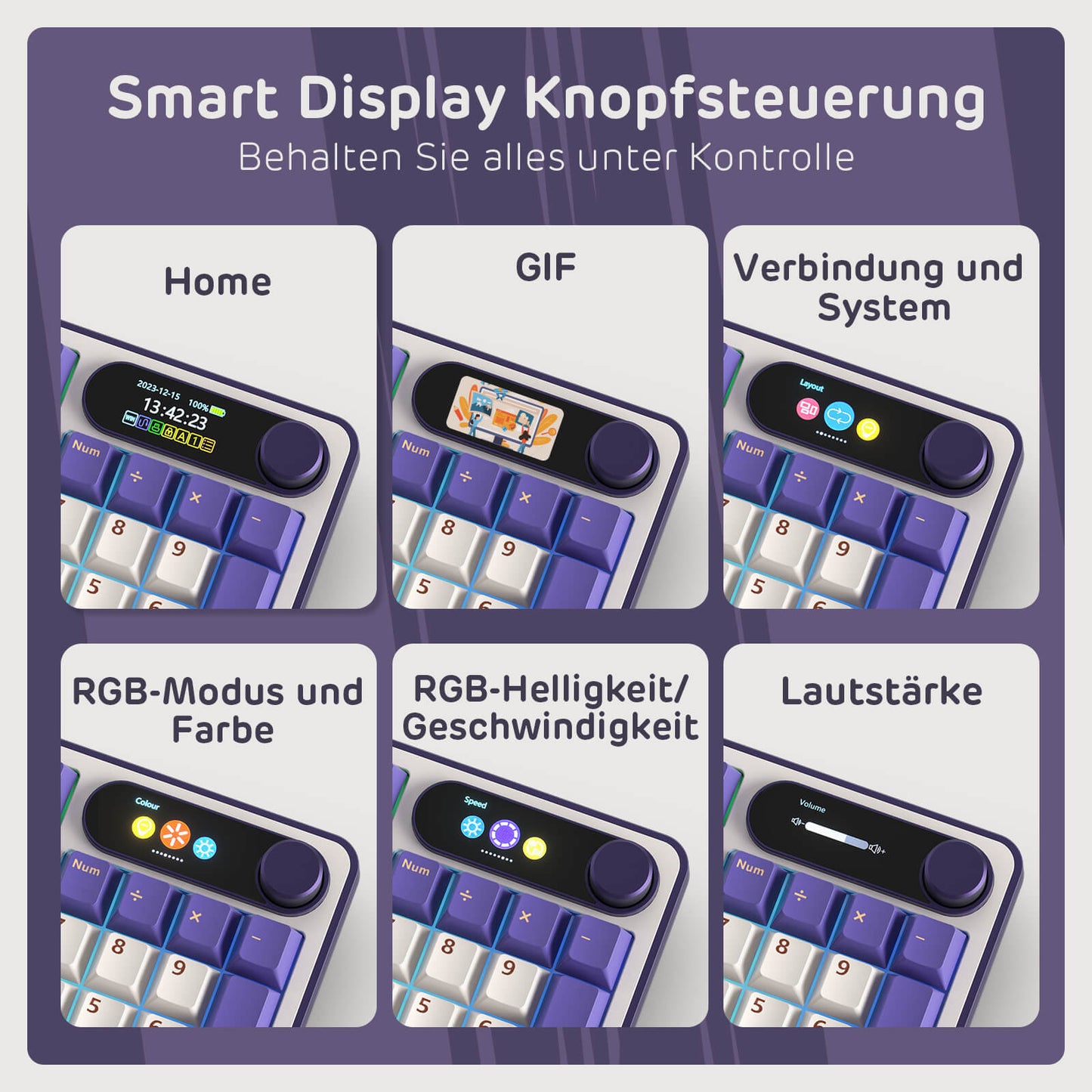 RK ROYAL KLUDGE S98 Mechanische Tastatur mit Smart Display & Knopf, Top Mount 96% Kabellose Mechanische Tastatur BT/2.4G/USB-C, Hot-Swap-fähige, Software-Unterstützung, Massiver Akku, 98 Tasten