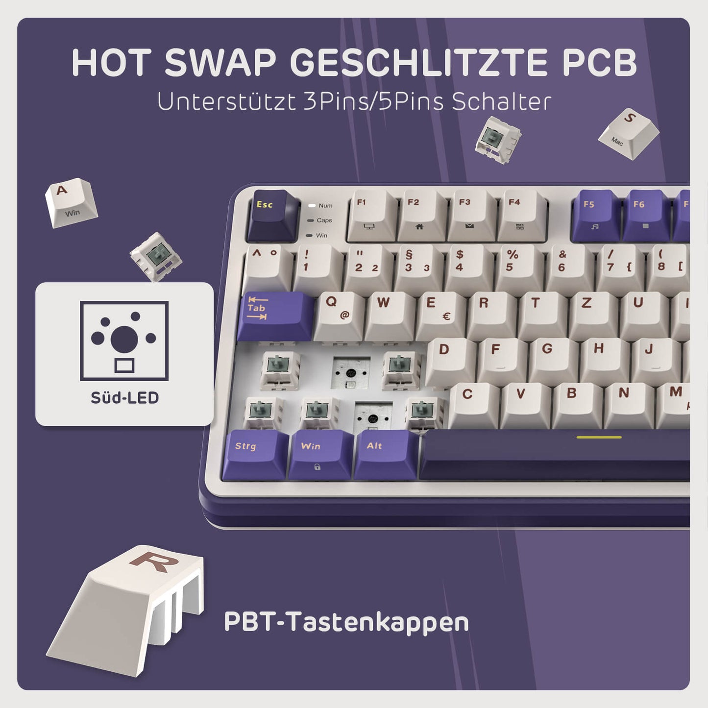 RK ROYAL KLUDGE S98 Mechanische Tastatur mit Smart Display & Knopf, Top Mount 96% Kabellose Mechanische Tastatur BT/2.4G/USB-C, Hot-Swap-fähige, Software-Unterstützung, Massiver Akku, 98 Tasten