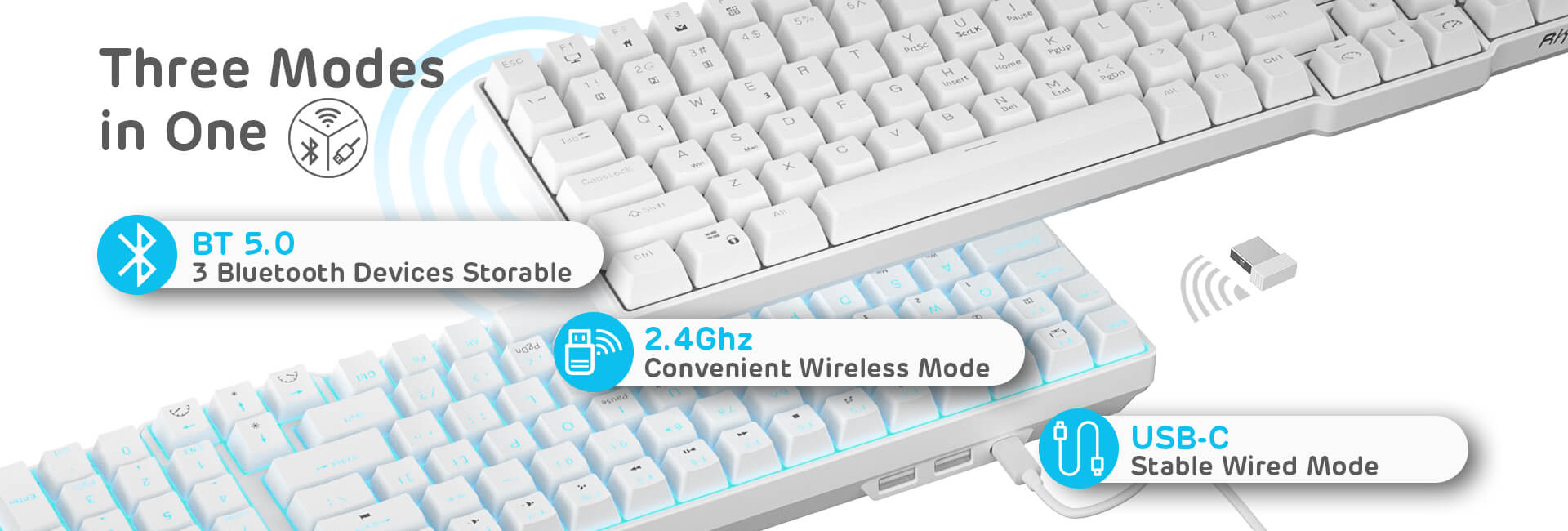 ROYAL KLUDGE RK96 Wireless 96 Keys 96% Mechanical tri-mode Gaming Keyboard with Bluetooth, 2.4G, and USB-C Connectivity