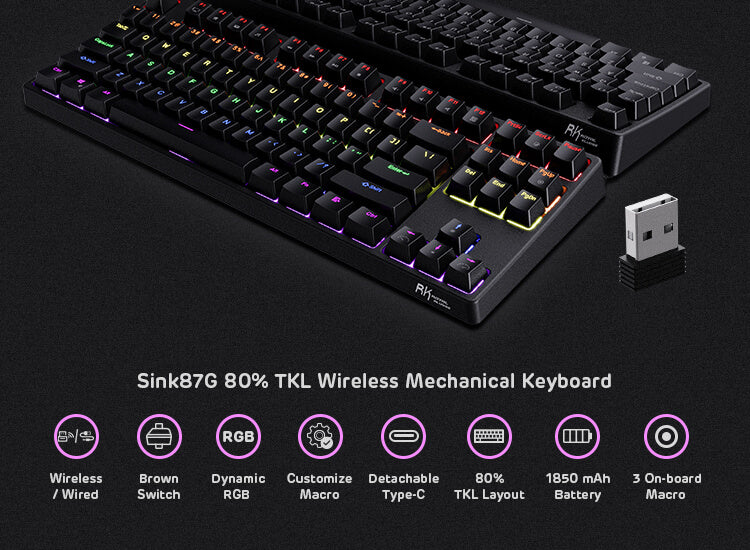 87 Keys No Numpad Tenkeyless Compact 2.4G Wireless Keyboard (Open-box)