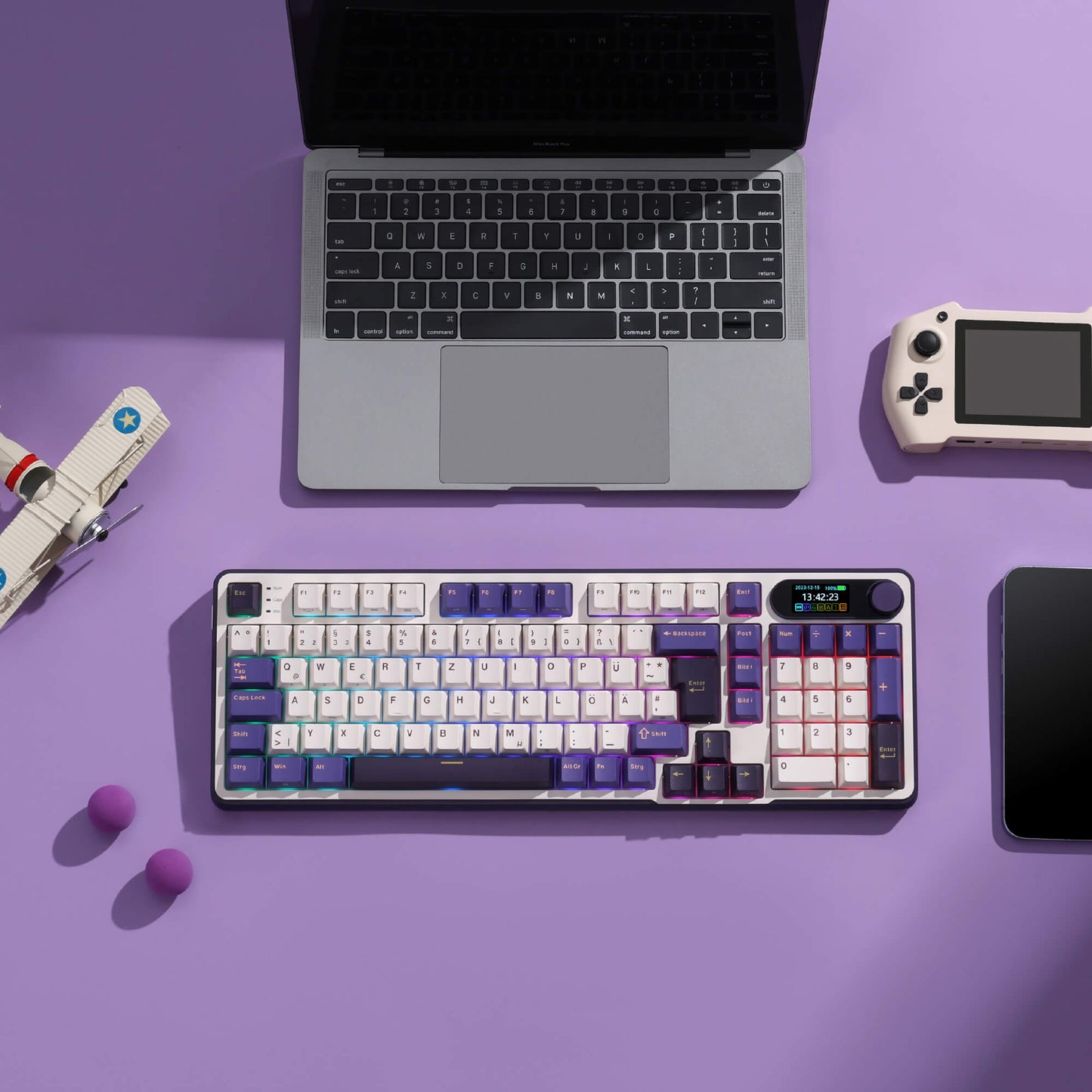 RK ROYAL KLUDGE S98 Mechanische Tastatur mit Smart Display & Knopf, Top Mount 96% Kabellose Mechanische Tastatur BT/2.4G/USB-C, Hot-Swap-fähige, Software-Unterstützung, Massiver Akku, 98 Tasten