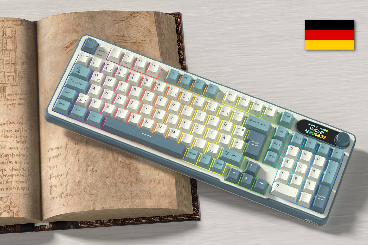 RK ROYAL KLUDGE S98 Mechanische Tastatur mit Smart Display & Knopf, Top Mount 96% Kabellose Mechanische Tastatur BT/2.4G/USB-C, Hot-Swap-fähige, Software-Unterstützung, Massiver Akku, 98 Tasten