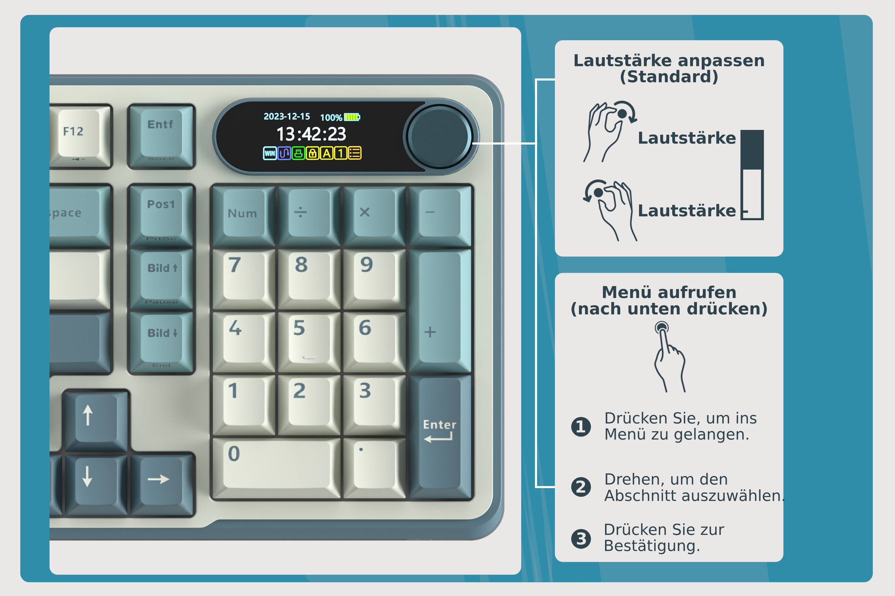 RK ROYAL KLUDGE S98 Mechanische Tastatur mit Smart Display & Knopf, Top Mount 96% Kabellose Mechanische Tastatur BT/2.4G/USB-C, Hot-Swap-fähige, Software-Unterstützung, Massiver Akku, 98 Tasten