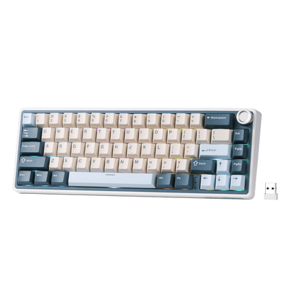 RK ROYAL KLUDGE R65 Wireless Mechanical Keyboard with Volume Knob, Tri-Mode 2.4G/USB-C/BT Gasket Mounted 65% Gaming Keyboard with 66Keys, PBT Keycaps, QMK/VIA, Hot Swappable Cream Switch, Blue