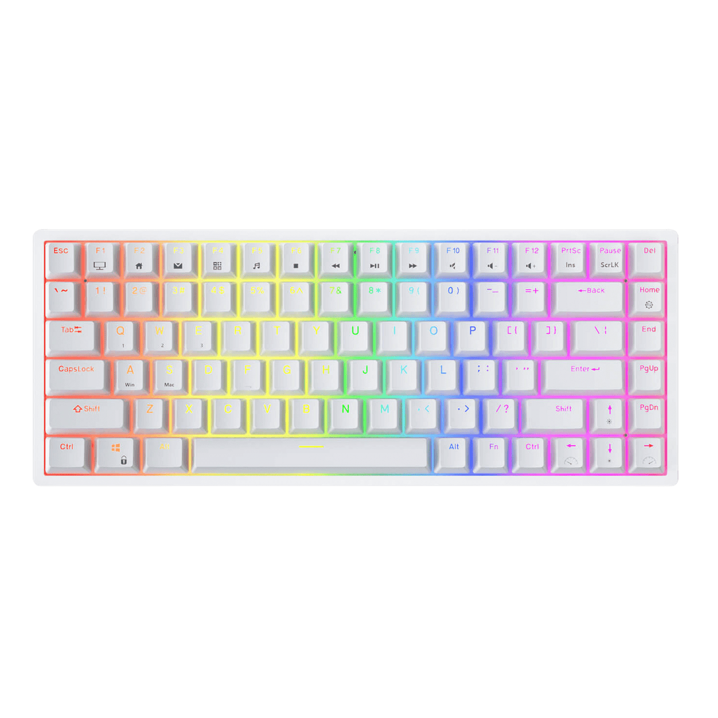 RK Royal Kludge RK84 wireless keyboard highlighting its 3750 mAh battery with features for fast charging (6-7 hours) and long-lasting use (up to 200 hours), displayed with RGB light